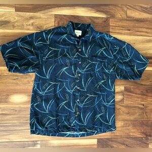 Joseph & Feiss Black 100% Silk Tropical Print Button up Shirt size XL